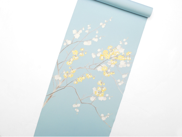 京友禅 塩瀬九寸名古屋帯(蝋梅・空色) | 商品紹介 | 染と織たかはし