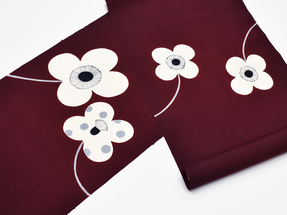 岡田その子 型絵染め九寸名古屋帯(白い花) | 商品紹介 | 染と織たかはし